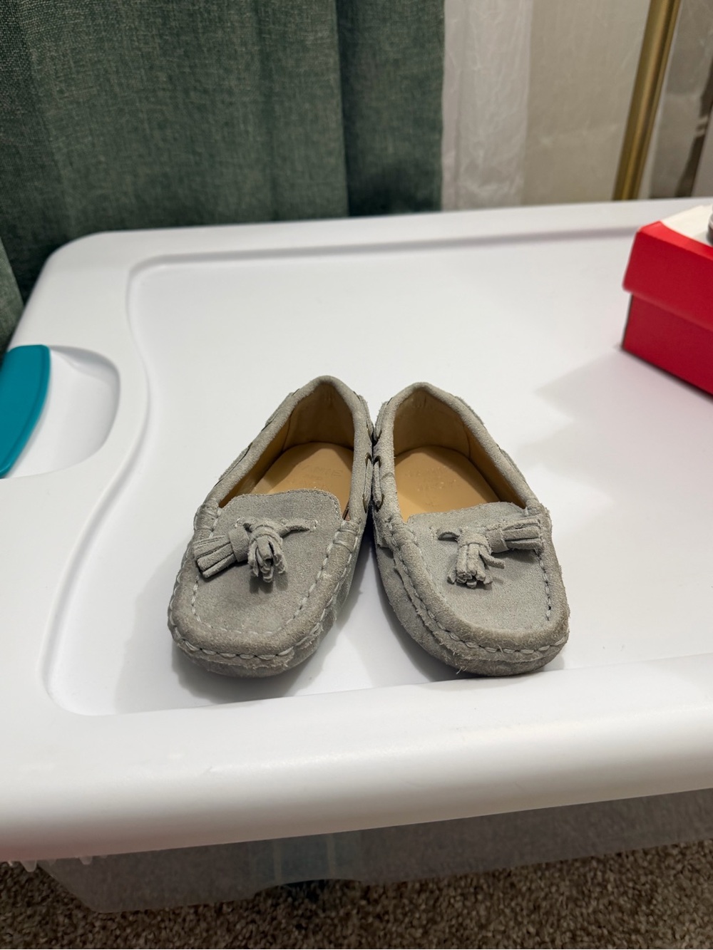 Janie and Jack Light Gray Suede Tassel Moccasins